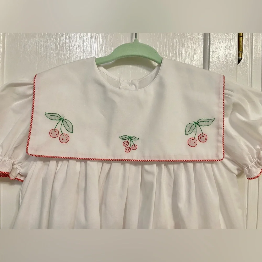 White Dress with Cherry Embroidery - Picture 2 of 3